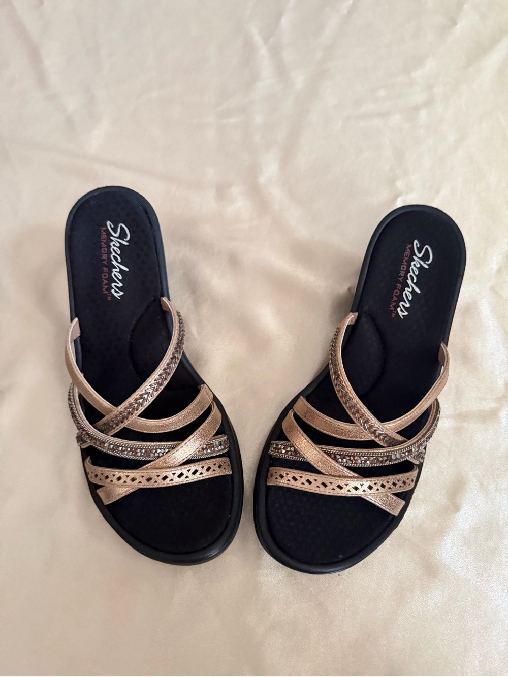Skechers Cali Rumbler Wave - New Lassie Wedge Sandals, Rose Gold, Size 8 - Picture 10 of 11